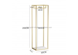 Стійка для весільних і вечірніх суконь 600×400×2200 мм — глянцеве золото, труба 30×30 мм